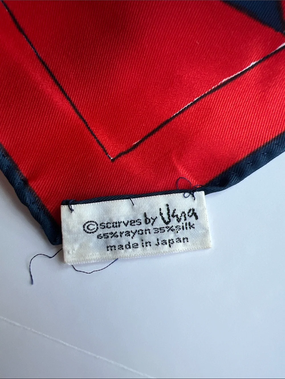 Vintage Vera Neumann Geometric Red Navy white Scarf made in Japan 22” square